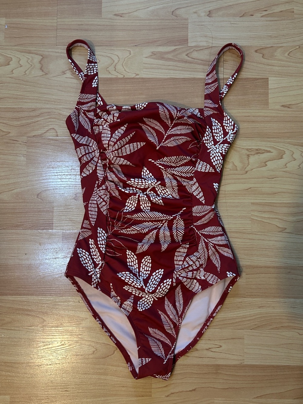 Cupshe Burgundy One-Piece Swimsuit with White Leaf Print